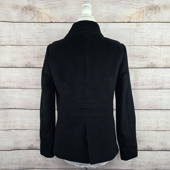 Vintage J. Crew 100% Wool Classic Double Breasted Peacoat Medium Black Y2K - Picture 4 of 8